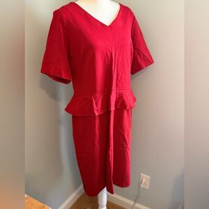 Talbots Red Fitted Ponte Stretch Peplum Half Sleeve V-Neck Dress Size 16p